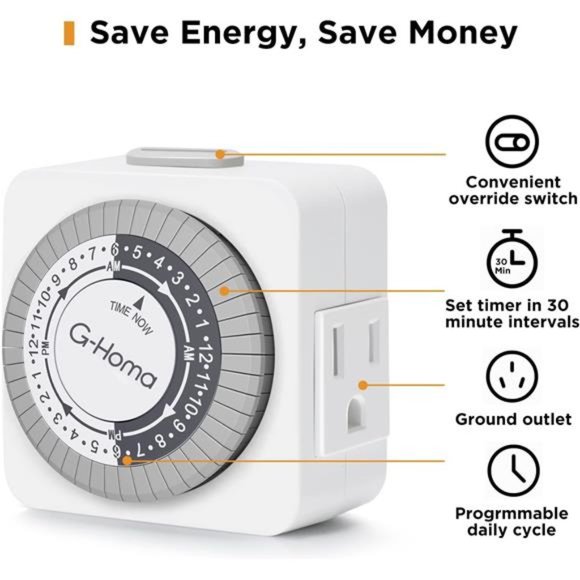 Timers, 24 Hour Indoor Plug-in Mechanical Timer Mini, 3-Prong,  (4-Pack) - Picture 2 of 6